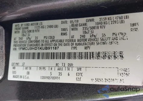 2019 Ford Escape Sel from USA, damaged, VIN 1FMCU9HD1KUB91187